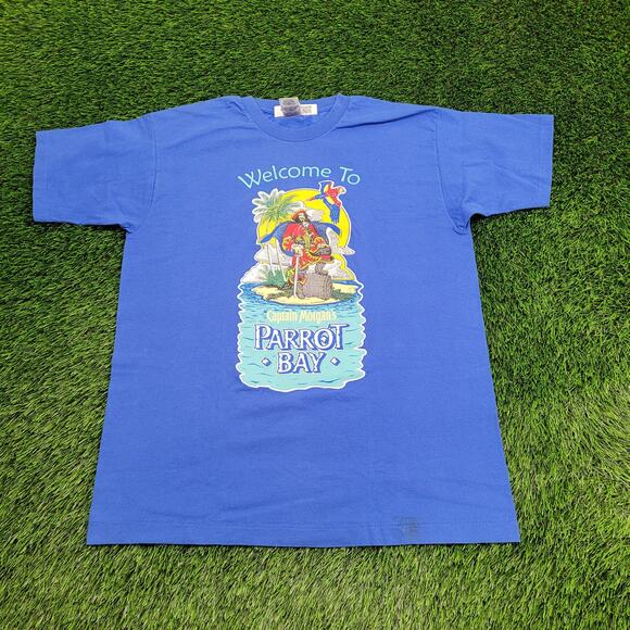 Vintage 90s Captain Morgan Shirt L/XL 22x28 Blue Bay-Rum USA - Picture 1 of 15